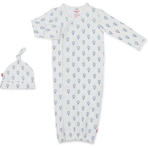 Magnetic Me Baby Gown & Hat Sleep Outfit Boys Organic Cotton Layette Sack Set with Magnet Fasteners Newborn - 3 Months Open Sky Blue