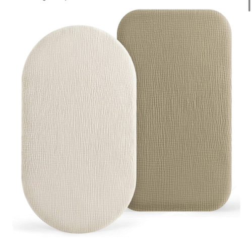 Bearmoss Bassinet Sheets - 2 Pack Muslin Cotton Bassinet Sheets Fits Oval and Rectangle Bassinet Mattress, Breathable and Skin-Friendly for Baby Boy and Girl (Cream&Olive Green)