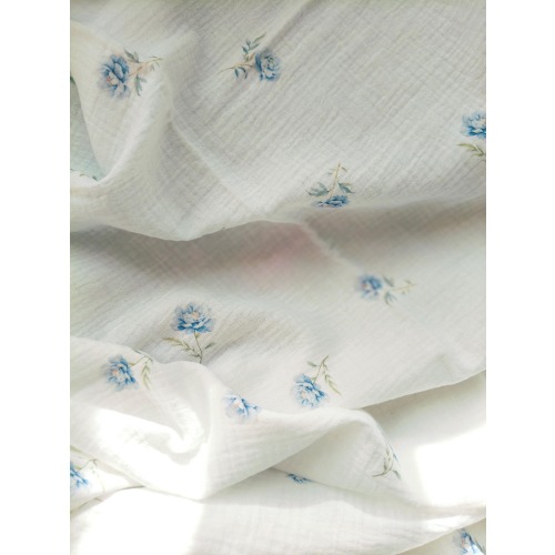 Muslin Swaddle Blanket for Baby Girl, 100% Cotton Double Gauze Baby Blankets, Blue Roses Flowers Swaddle, Floral Baby Shower Gift