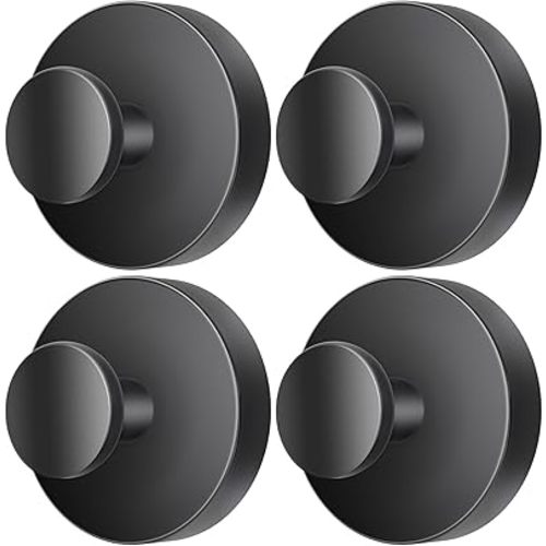 2026 Upgraded Drill-Free Suction Cup Hooks, Stainless Steel Suction Cup Hooks for Shower, Mirror, Wall, Bathroom, Glass, Hanging Towels - 4 Pack, Black