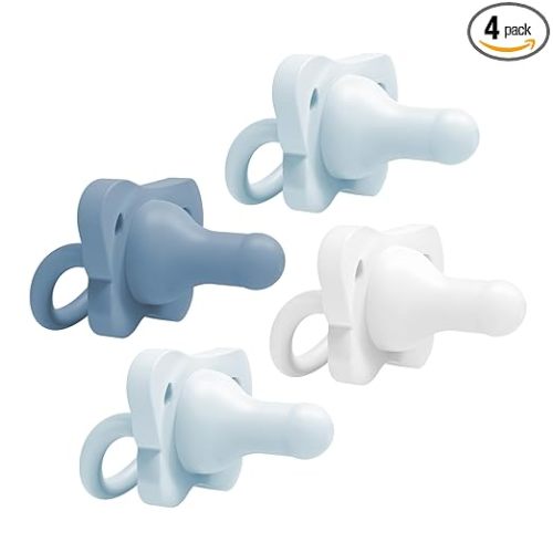 Dr. Brown's HappyPaci 100% Silicone Baby Pacifier, Contoured One-Piece Design, Light-Blue, Blue, White, 0-6m, BPA-Free, 4-Pack