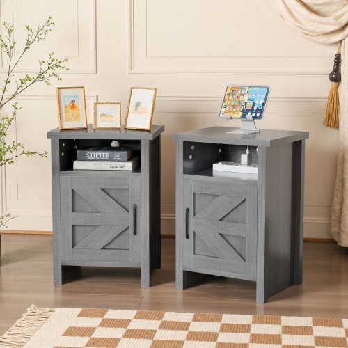 Devoko Nightstand Set of 2 Farmhouse Nightstand with Storage Shelves Bedside Tables End Table for Bedroom Modern Wood Side Table Living Room,Gray