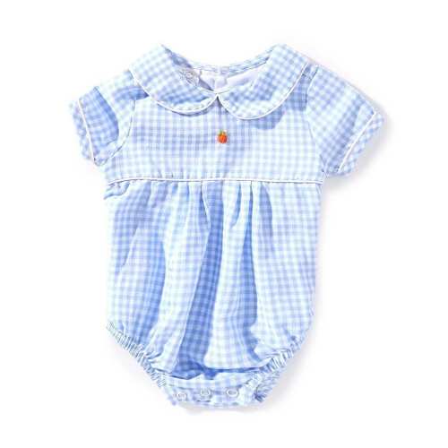 Mud Pie Baby Boys Short-Sleeve Gingham-Printed Pumpkin Embroidery Detail Bodysuit