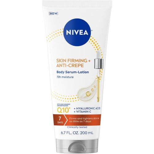 NIVEA Skin Firming & Anti Crepe Body Serum-Lotion with Q10, Hyaluronic Acid and Vitamin C, 72-Hour Moisture, 6.7 Fl Oz Tube