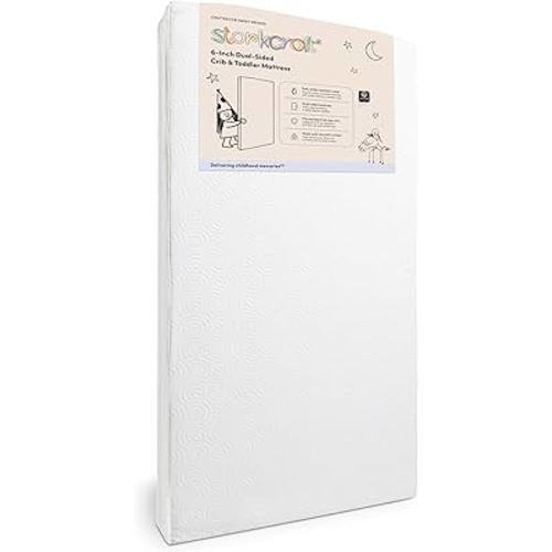 Storkcraft 6-Inch “Grow-with-Me” Dual-Sided Crib & Toddler Mattress — Premium Ultra-Soft Crib Mattress Cover for a Quieter Sleep, GREENGUARD Gold Certified, Made in The USA, Waterproof Sleep Surface