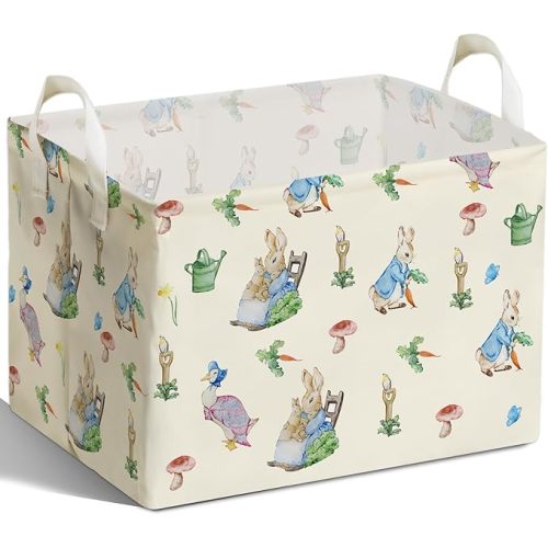 Rabbit Foldable Handle Storage Basket, Waterproof Organizer for Nursery, Bunny Square Toys Bin, Rectangular Book Box, Versatile Clothes Container, Gift Hamper for Girls and Boys Home Decor