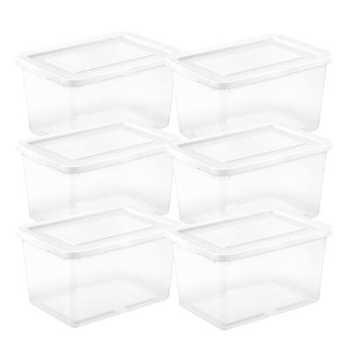 Sterilite 20 Qt Storage Boxes - Clear Snap Lid Containers - 6 Pack, White