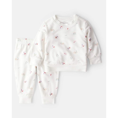 Baby Girl Paint Print PurelySoft Long-Sleeve Tee & Pant Set - Ivory | Carter's