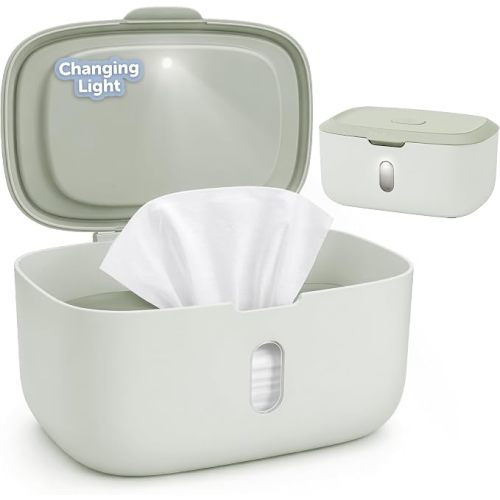 Jool Baby Wipes Dispenser – Built-in Changing Light (Sage) | Pull Out One Wipe At a Time – Fits Standard Continuous Wipes