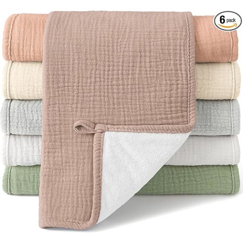 Bearmoss 100% Cotton Muslin Burp Cloths Sets 6 Pack 20x10inch Large Burping Clothes Extra Soft Absorbent for Newborn Unisex Baby Girls and Boys (Autumn)