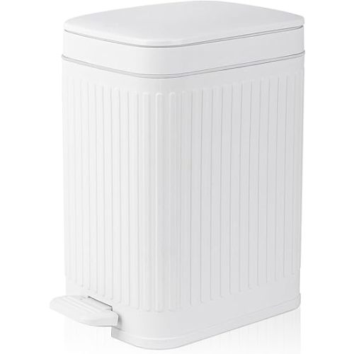 rejomiik Small Bathroom Trash Can with Lid Slim Soft Close Garbage Can Step Wastebasket Container Trash Bin for Office Bedroom Kitchen Living Room (2.6 Gallon White)