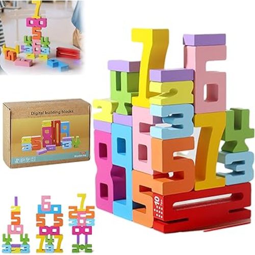 Tally Tots - Tally Tots Number Blocks, 20pc Montessori Wooden Number Building Blocks, Friends of 10 Blocks, Stacking Sensory Number Block, Building Digit Blocks Unlock Your Math (A*1set)