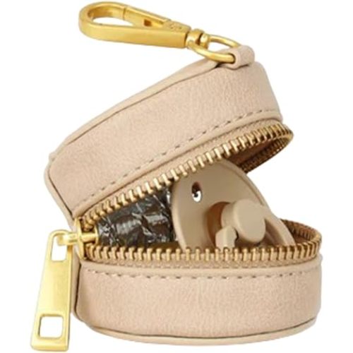 FAWN DESIGN Paci Case, Beige Pacifier Holder, Premium Pebbled Faux Leather, Insulated, Zipper, Clip, 2.25 x 2.25 inches