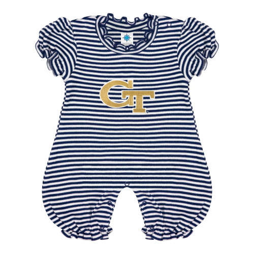 Georgia Tech Yellow Jackets Stripe Puff Sleeve Romper | College Baby