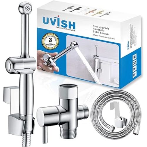 Handheld Bidet Sprayer for Toilet, Cloth Diaper Toilet Sprayer, Hand Held Bidet Attachment Brass 7.9" Bidet Wand, Adjustable Water Jet Spray with Backflow Preventer, Chrome