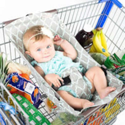 Binxy Baby Shopping Cart Hammock for Infants and Toddlers, Cart Seats for Babies, for All Car Seat Models, Grocery Cart Hammock for Baby, Capacity of up to 50 lbs, Gray and Aqua