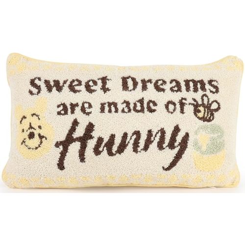 Jay Franco Needlepoint Decorative Pillow – 15 Inch Kids Ultra-Soft Stuffed Plushie & Cozy Throw Pillow, Official Licensed Product, Yellow - Winnie The Pooh