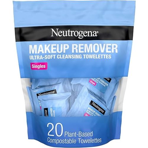 Neutrogena Makeup Remover Wipes, Daily Single Face Cleansing Towelettes, Makeup Removing Cleansing Wipes Removes Dirt & Oil, Alcohol-Free Face Towelettes, 20 ct