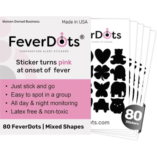 Fever Alert, Shapes 80 Count | For Kids & Adults, Turns Pink at 99°F, Visual Cue of Elevated Temperature, Easier to Read than Fever Strips for Forehead