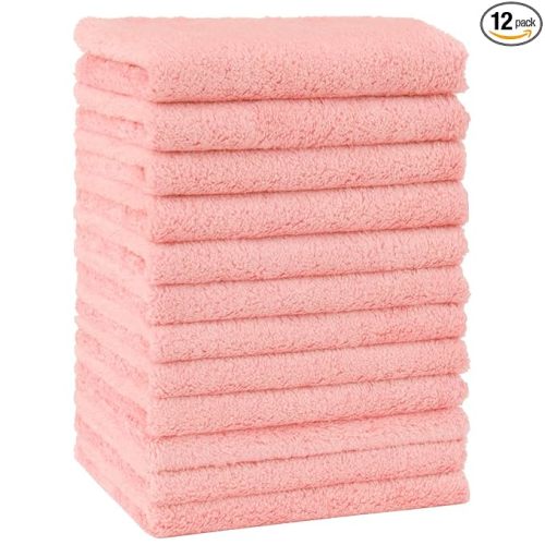 HOMEXCEL Baby Washcloths 12 Pack-Microfiber Coral Fleece Baby Bath Face Towel 7 x 9 Inch Extra Absorbent Soft Burp Cloth and Wash Cloths for Newborn-Infants and Toddlers-Gentle On Sensitive Skin,Pink