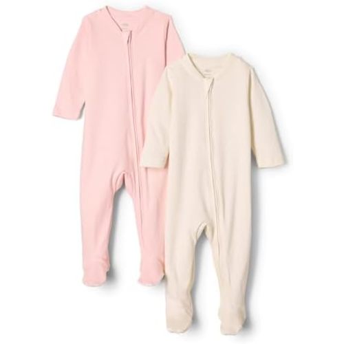Amazon Essentials x Sofia Grainge Unisex Babies' Cotton Footed Sleep and Play One-piece Bodysuit, Pack of 2