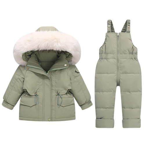 Toddler 2 Piece Set Snowsuit, Hooded Puffer Jackets and Bib Overall Pant Ski Suits, Unisex Boys Girls Winter Long Sleeve Down Coat and Skiing Bibs Snow Suit by Llywey ,Green ,3T