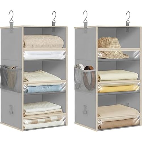 STORAGE MANIAC 6-Shelf Hanging Closet Organizer and Storage, 2 Separable 3-Shelf Haning Organizers for Closet, Collapsible Hanging Shelves Wardrobe Organization, College Dorm Room, Nursery, Gray