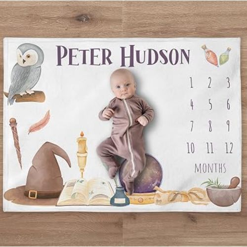 Personalized Wizard Milestone Baby Blanket, Custom Magic Month Blanket, Wizard Milestone Blanket, Newborn Gift HHQ63_BLKBB02_5