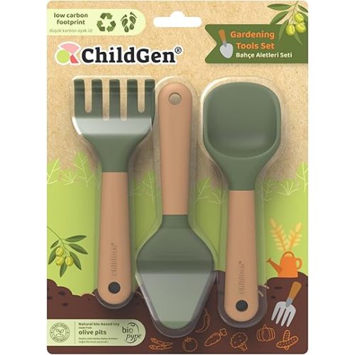 ChildGen Gardening Tools Set, Mini Tools for Shaping Play Sand & Sensory Play, Creative Outdoor & Indoor Fun for Kids, Bioplastic Toy from Olive Pits