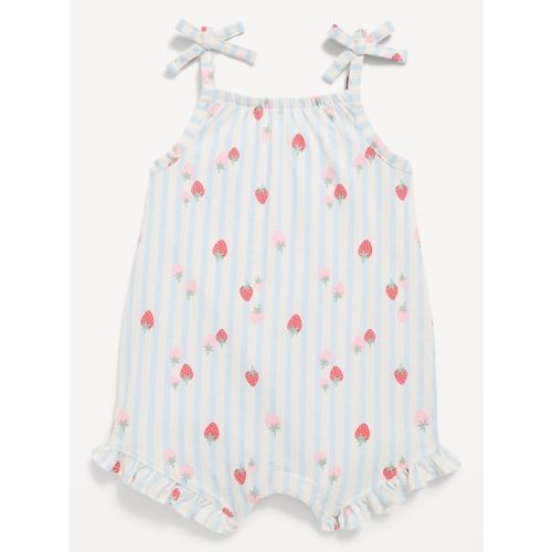 Printed Sleeveless Tie-Strap Romper for Baby
