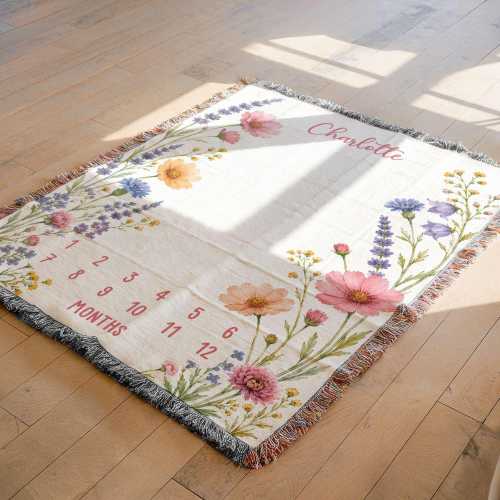 Personalized Wildflower Baby Girl Milestone Blanket – Floral Monthly Photo Prop Keepsake
