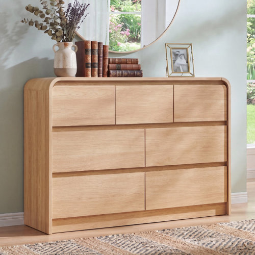 Ebern Designs Maud Modern 7 Drawers Dresser for Bedroom, 47" Wide Wood Dressers & Chests of Drawers w/Curved Profile Design & Reviews | Wayfair