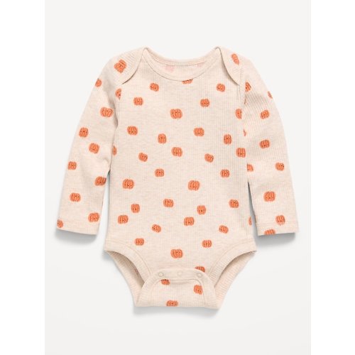 Printed Unisex Long-Sleeve Ribbed Bodysuit for Baby