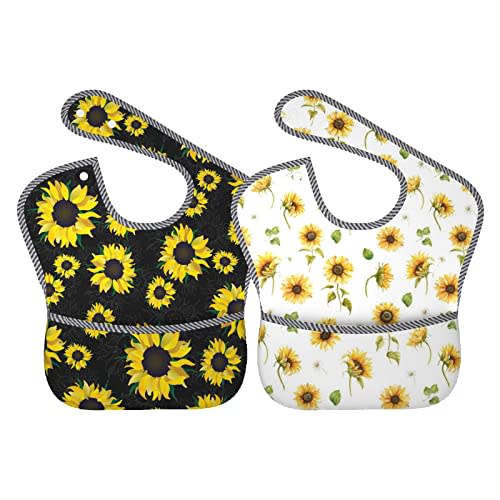 Qwalnely Cute Bibs 2Packs for 6-24 Months Washable Fabric Waterproof