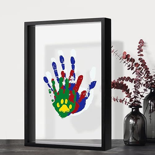 Family Handprint Kit, DIY Art Print Wooden Frame for Family Night, Gifts for New Parents, Adoption Gifts, 5 Non-Toxic Paints (Black)