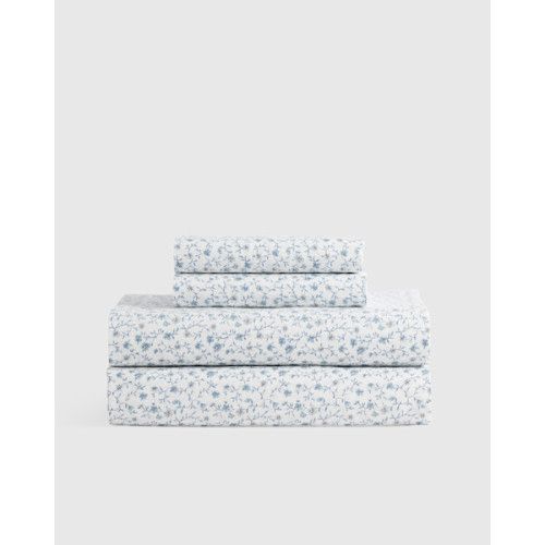 Organic Crisp Percale Sheet Set in Double Stripe Mineral