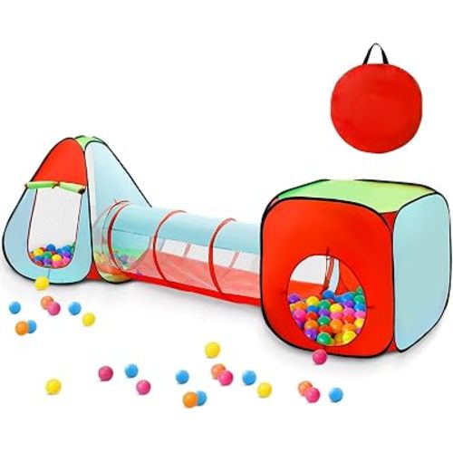 3pc Kids Play Tent for Toddler with Ball Pit+Crawl Tunnel+Castle Tent, Pop Up Children Playhouse for Boys and Girls Gift, Collapsible Baby Play Tent Toy Indoor and Outdoor Games
