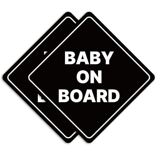 GEEKBEAR Baby on Board Sticker or Magent for Cars - 2 Pack Safety Signs, 6.8 x 6.8 in (Reflective Magnet, Black)