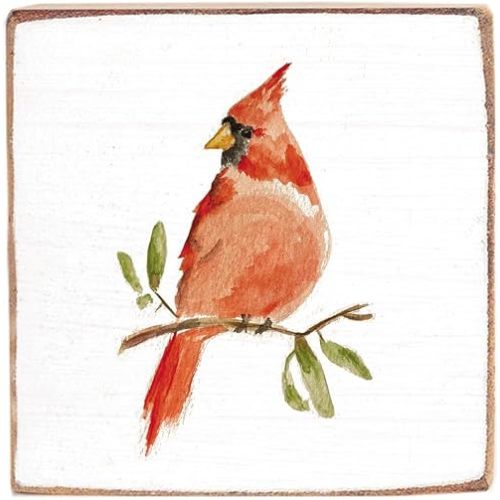 Watercolor Cardinal Block Sign Handcrafted Wooden Bird Wall & Shelf Decor, Solid Pine Farmhouse Rustic Home Accent for Living Room, Bedroom, Office, Entryway, Nature Lover Gift