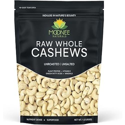 Raw Cashews Unsalted Whole (16 0z. / 1 lb) | Vegan Protein Snacks | Make Cashew Milk | Keto and Paleo Friendly Diet Snacks | Party Snacks | Healthy Snacks | Cashews Bulk | Non-GMO | 100% Natural - By Moonee Naturals 16 0z. / 1 lb