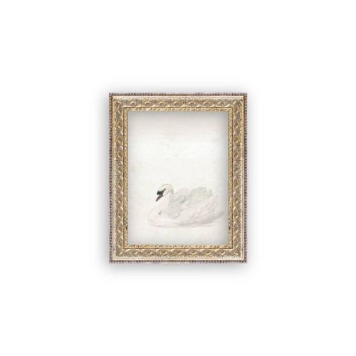 Petal Lane 8"x10" Swan Wall Art: Vintage Style, Gold Frame, Mixed Media, Animal Subject