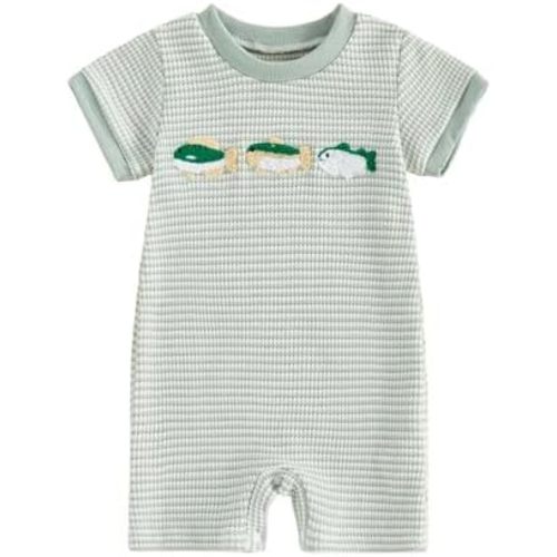 Bagilaanoe Infant Baby Boy Short Sleeve Romper Jumpsuit Pants Deer Duck Waffle Knit Outfit Summer One Piece Clothes