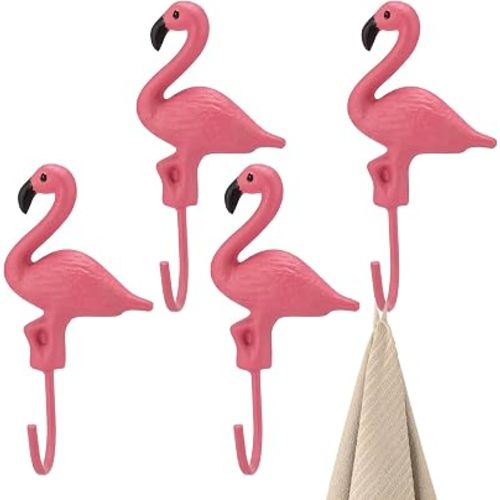 4 Pcs Cast Iron Flamingo Wall Hooks Pink Flamingo Decor