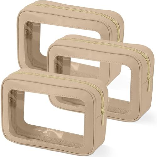 3PCS Clear Toiletry Bag,TSA Approved Travel Makeup Pouch with Zipper for Cosmetics and Toiletries，Diaper Bag Organizer Pouch Set,Women's Purse Organizer and Clear Car Bag