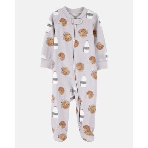 Baby Milk & Cookies 2-Way Zip Cotton Sleep & Play Pajamas - Grey | Carter's