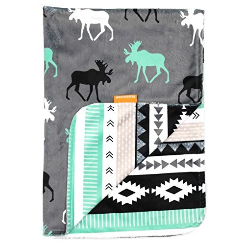 Dear Baby Gear - Reversible Baby Blankets - Soft Nursery Blanket for Newborn - Toddler Blankey - Throw Blanket for Boys & Girls - Infant Blankets - 40x30" (White Gray and Mint, Moose)