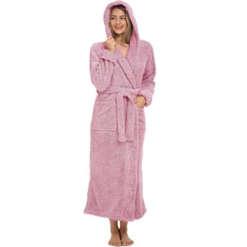 ADR Women's Robe, Plush Fleece Women's Bathrobe with Hood, Long Fluffy Fuzzy Bath Robe Pink Purple Plus Size