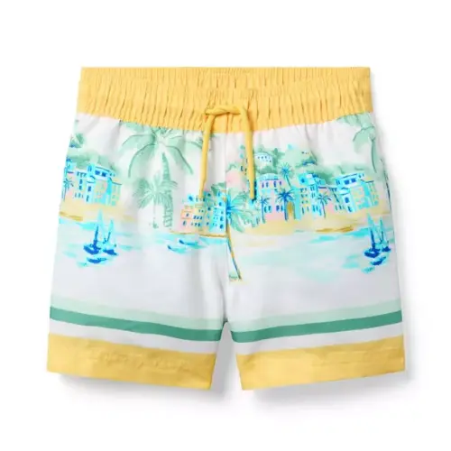 Boy White Recycled Vacation Border Swim Trunk by Janie and Jack