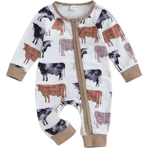 Newborn Western Baby Cowboy Clothes Neutral Zipped One-piece Romper Jumpsuit Infant Boy Girl Fall Winter Outfits