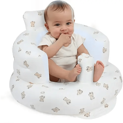 EKEPE Inflatable Baby Seat, Baby Chair for Infant Sitting Up, 3 Months & Up | CPSC Compliant, Built-In Air Pump, Portable Inflatable Design, Soft Support and Easy Storage, Baby Registry Essential - Bear